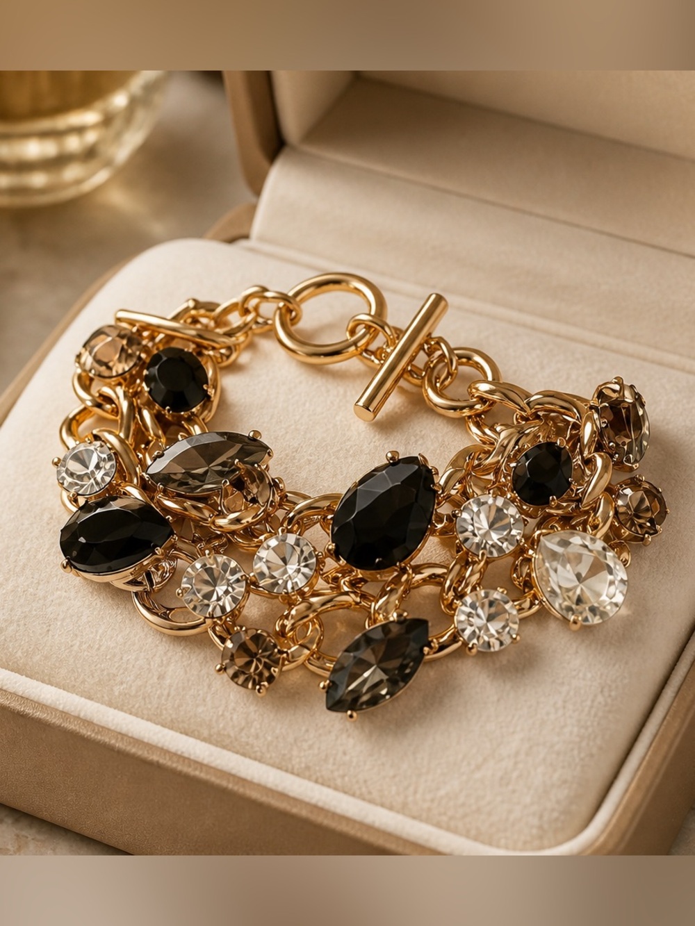 Elegant Gold and Black Gemstone Bracelet